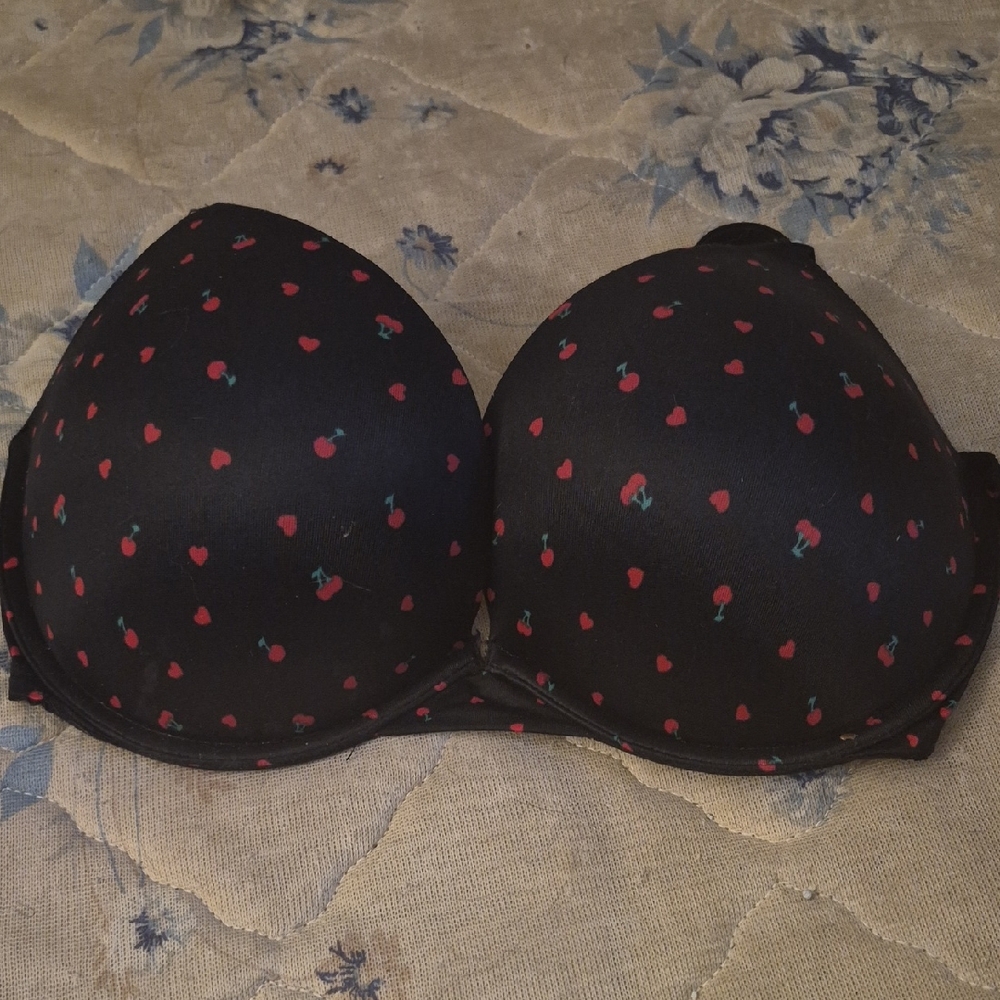 Victoria's Secret Black Bra with Red Cherry Pattern